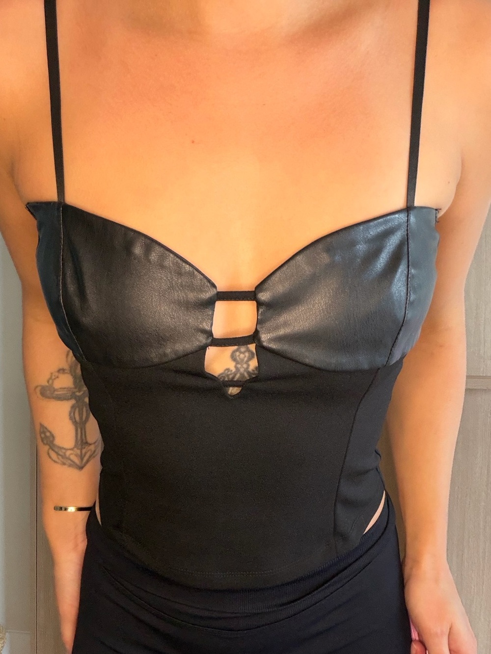 Zara Black Faux-Leather Bustier Camisole